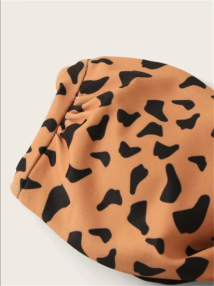 Sexy laço frontal feminino gravata Bandeau biquíni de praia, maiô leopardo, feminino push up, arco com babados maiô, tanga maiô, 2022