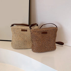 Bolsas boêmias de praia de palha para mulheres, alta capacidade, bolsa de ombro artesanal, bolsas de tecido casual, bolsa