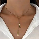 Colar com pingente triangular para mulheres, estilo metal, cor prata, charme simples, colares Y Lariat, joias minimalistas boho