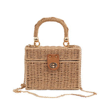 New rattan palha preta Bolsa de Ombro Mulheres mão-tecido Messenger Bag Summer Beach Square box Straw Handbag Para senhora Bolsa Feminina