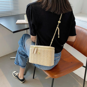 Mini balde de palha bolsa crossbody para mulher 2021 verão tecer bolsas de marca feminina e bolsas moda corrente simples sacos de ombro