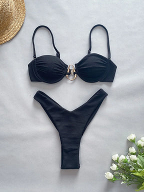 Conjunto de biquíni sexy push up para mulheres, maiô brasileiro, moda feminina, roupa de banho monocromática, moda praia brilhante, 2021