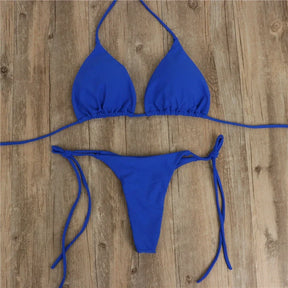 Sexy feminino tanga conjunto de biquíni lado halter gravata maiô senhoras cinta dividida ajustável estilo bandagem banho brasileiro beachwear