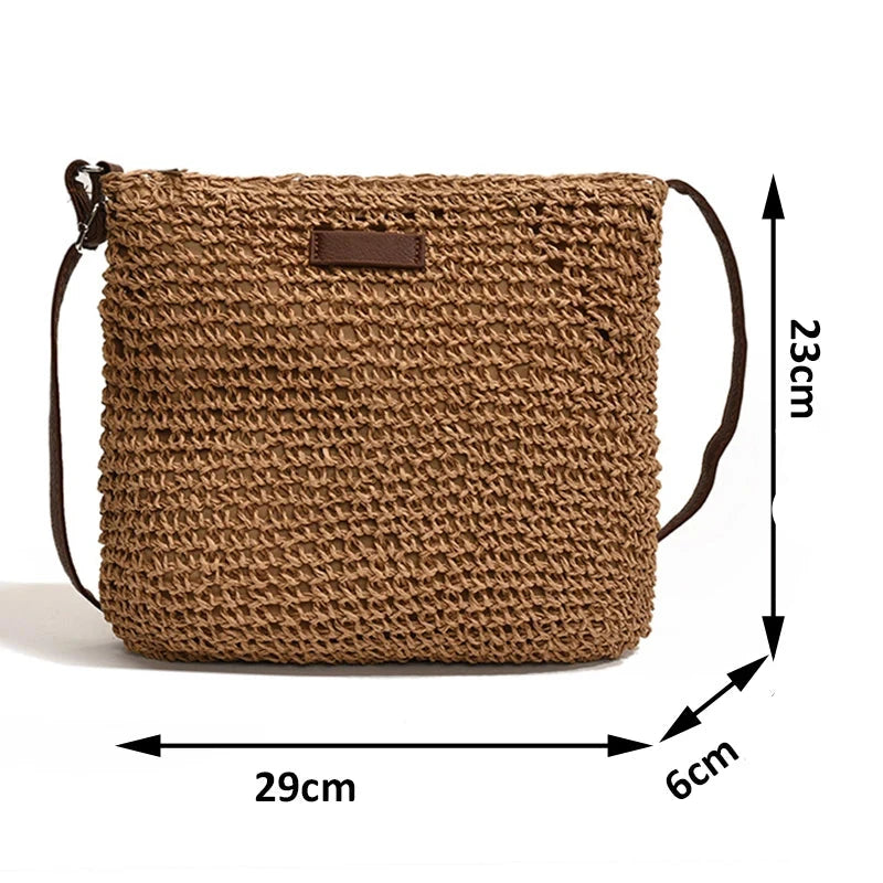 Bolsas boêmias de praia de palha para mulheres, alta capacidade, bolsa de ombro artesanal, bolsas de tecido casual, bolsa